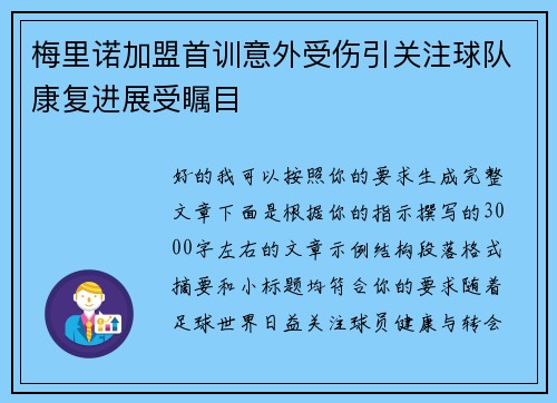 梅里诺加盟首训意外受伤引关注球队康复进展受瞩目